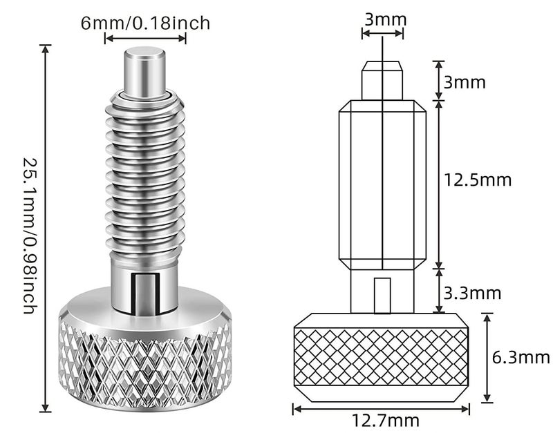 MerciL 4Pcs Hand Retractable Spring Plunger, Stainless Steel Quick Release Pin M6 Lock Out with Knurled Handle for Rolling Toolbox Packout Tool Box Accessories - Image 3